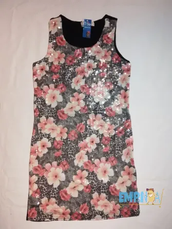 Vestido Corto Con Lentejuelas, Flores Rojas Flores - imagen 1