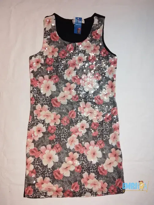 Vestido Corto Con Lentejuelas, Flores Rojas Flores - imagen 1