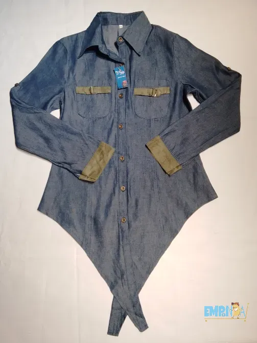 Camisa Azul Símil Jeans con Nudo en puntas Flores - imagen 1