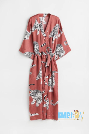 Elegante kimono de satén con estampado de tigres – H&M Flores - imagen 1