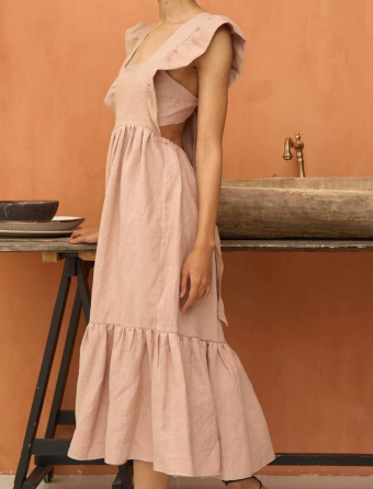 Vestido de lino en color rosa suave Flores