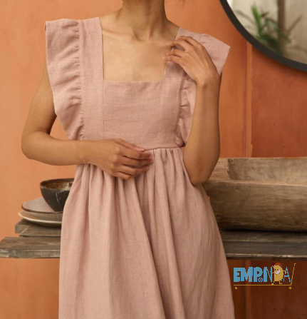 Vestido de lino en color rosa suave Flores - imagen 2