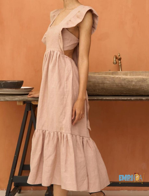 Vestido de lino en color rosa suave Flores - imagen 4