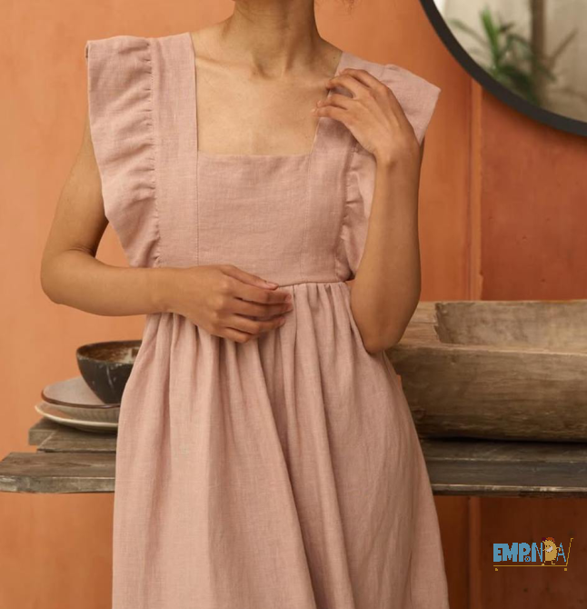 Vestido de lino en color rosa suave Flores - imagen 2