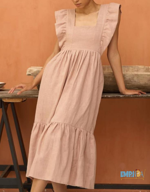 Vestido de lino en color rosa suave Flores - imagen 5