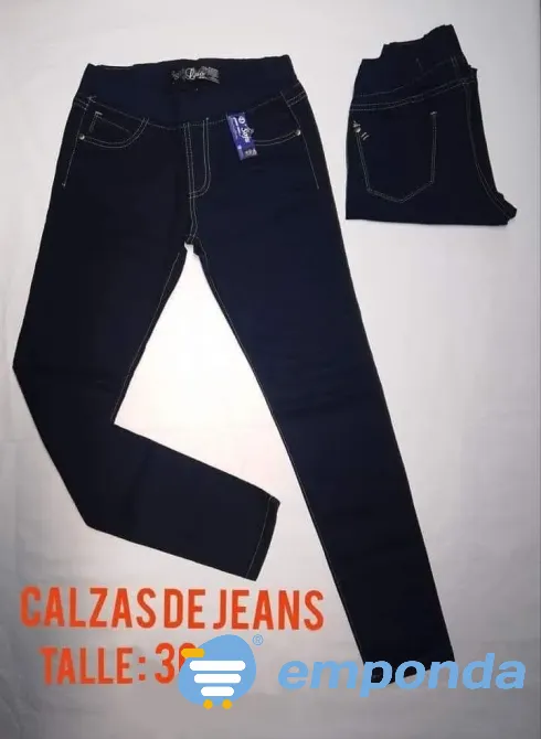 Calza de Jeans Azul oscuro, Talle: 36 Flores - imagen 1