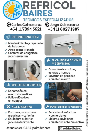 Refrigeración electricidad aparatos eléctricos gas soldadura Belgrano