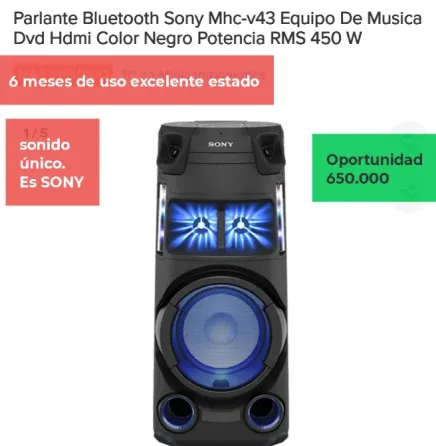 Equipo de audio Sony Mhc-V43 2024 Pilar