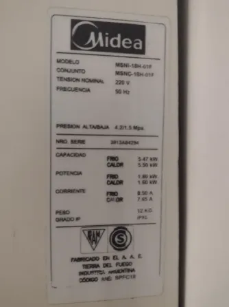 Aire acondicionado Midea 5500 frigorías (frio/calor) Vicente López