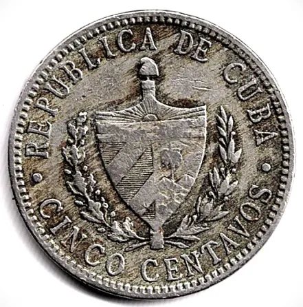 Moneda de Cuba 5 centavos 1915 muy pocas unidades Villa Crespo