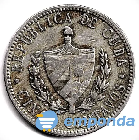 Moneda de Cuba 5 centavos 1915 muy pocas unidades Villa Crespo - imagen 2
