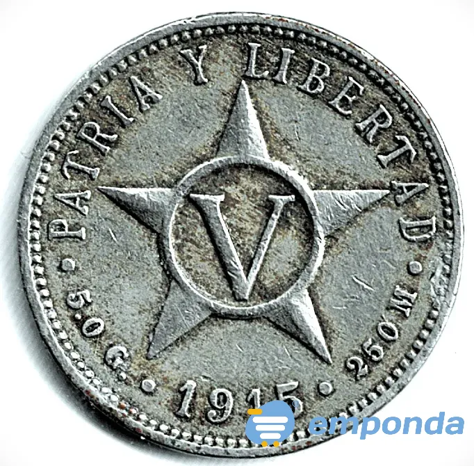 Moneda de Cuba 5 centavos 1915 muy pocas unidades Villa Crespo - imagen 1