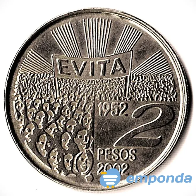 Moneda argentina 2 pesos 2002 Evita conmemorativa Villa Crespo - imagen 1