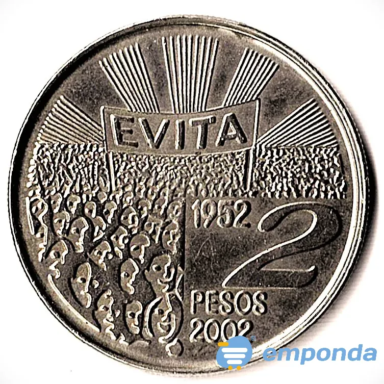 Moneda argentina 2 pesos 2002 Evita conmemorativa Villa Crespo - imagen 1