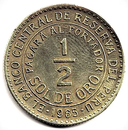Moneda de Perú 1/2 sol 1965 linda pieza Villa Crespo