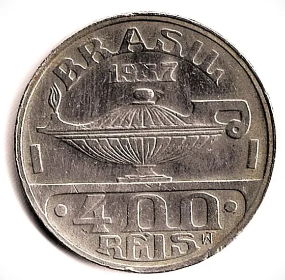 Moneda de Brasil 400 reis 1937 muy buena pieza Villa Crespo