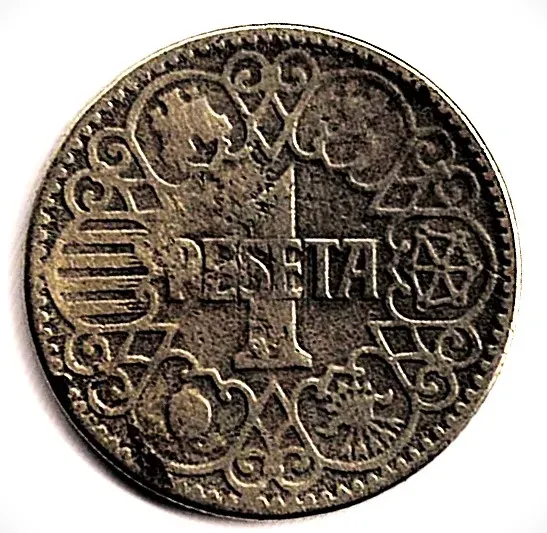 Moneda de España 1 peseta 1944 con una letra P Villa Crespo