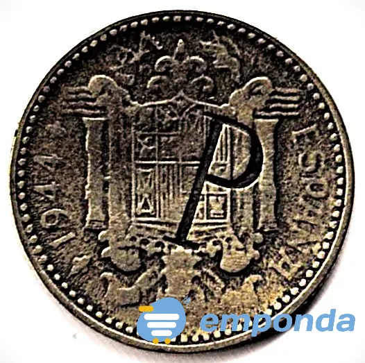 Moneda de España 1 peseta 1944 con una letra P Villa Crespo - imagen 1