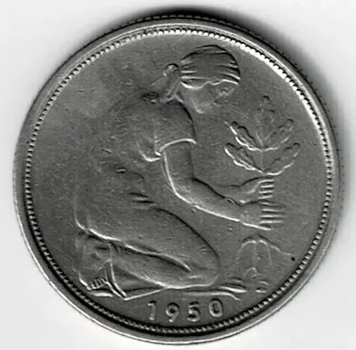 Moneda de Alemania 50 pfenning 1950 G muy buena Villa Crespo