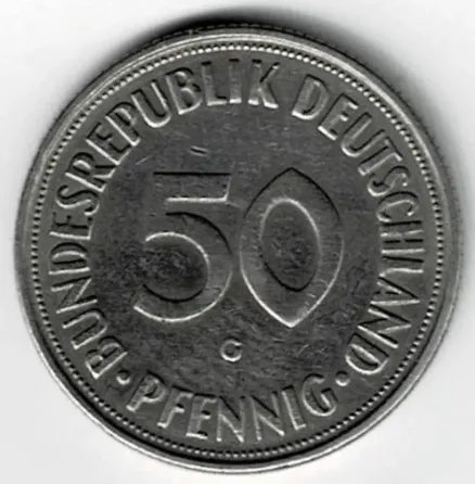Moneda de Alemania 50 pfenning 1950 G muy buena Villa Crespo
