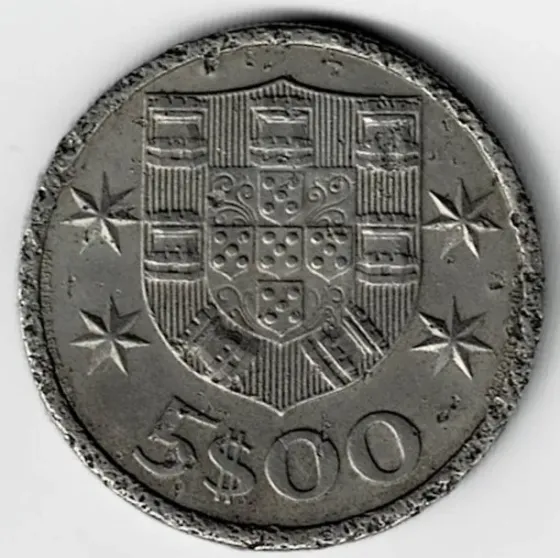Moneda de Portugal 5 escudos 1967 estado: VF Villa Crespo