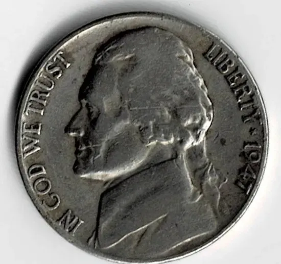 Moneda de EE UU 5 cents 1947 VF Villa Crespo