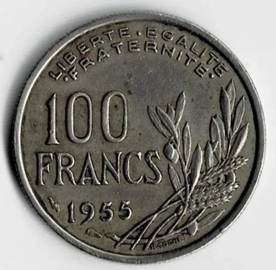 Moneda de Francia 100 francos 1955 buen estado Villa Crespo