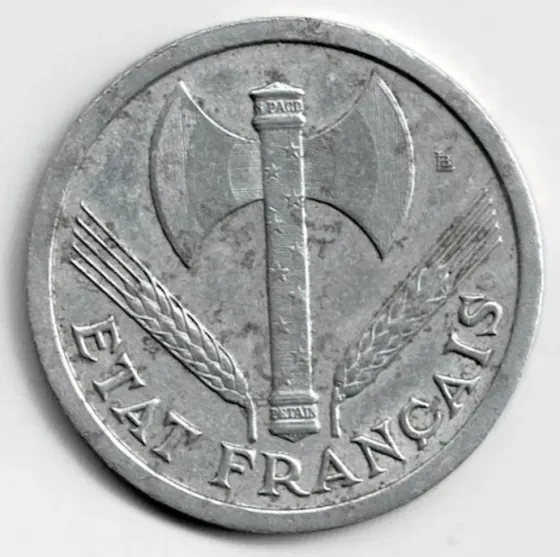 Moneda de Francia 2 francos 1943 II Guerra Mundial Villa Crespo