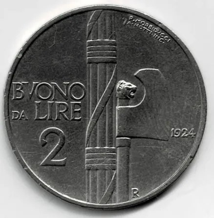Moneda de italia 2 liras 1924 xf +++++ Villa Crespo