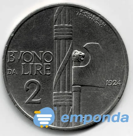 Moneda de italia 2 liras 1924 xf +++++ Villa Crespo - imagen 1