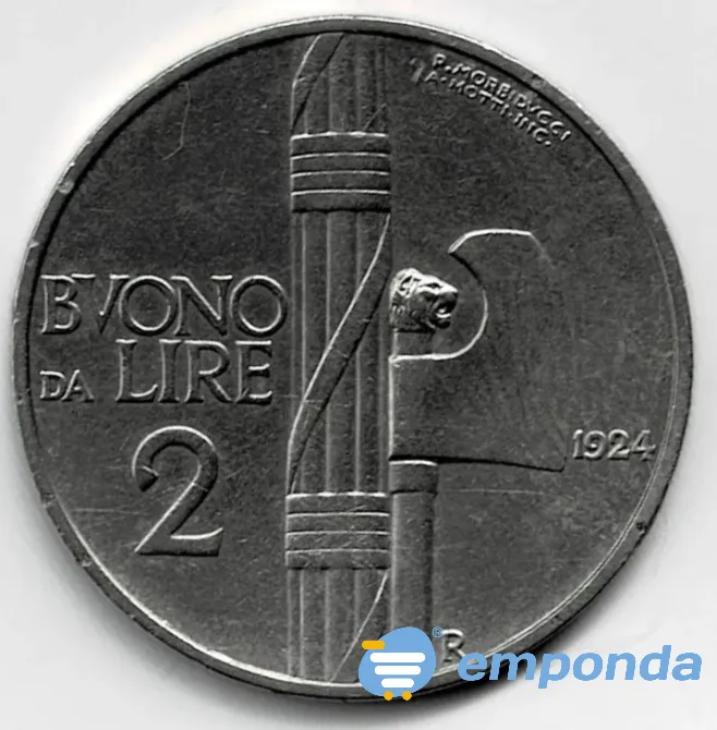 Moneda de italia 2 liras 1924 xf +++++ Villa Crespo - imagen 1