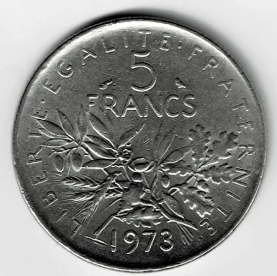 Moneda de francia 5 francos 1973 linda pieza Villa Crespo