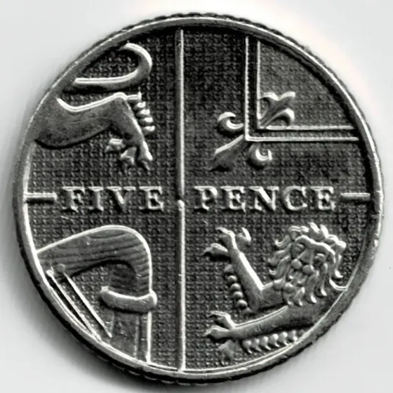 Moneda de Inglaterra 5 pence 2012 sin circular Villa Crespo
