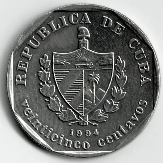 Moneda de Cuba 25 centavos 1994 excelente XF +++++ Villa Crespo
