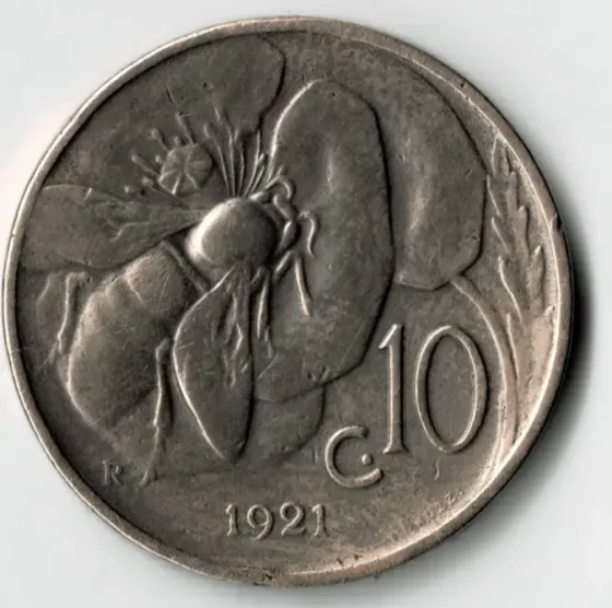 Moneda de Italia 10 Centésimi 1921 VF Villa Crespo