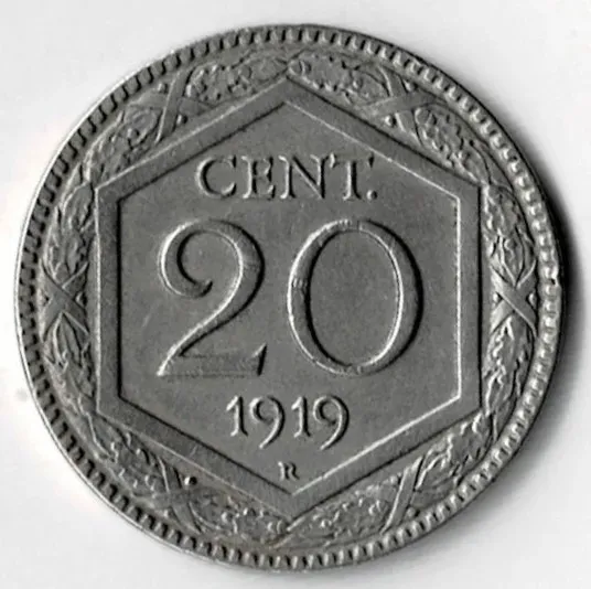 Moneda de Italia 20 Centésimi 1919 Muy Buena Pieza Villa Crespo