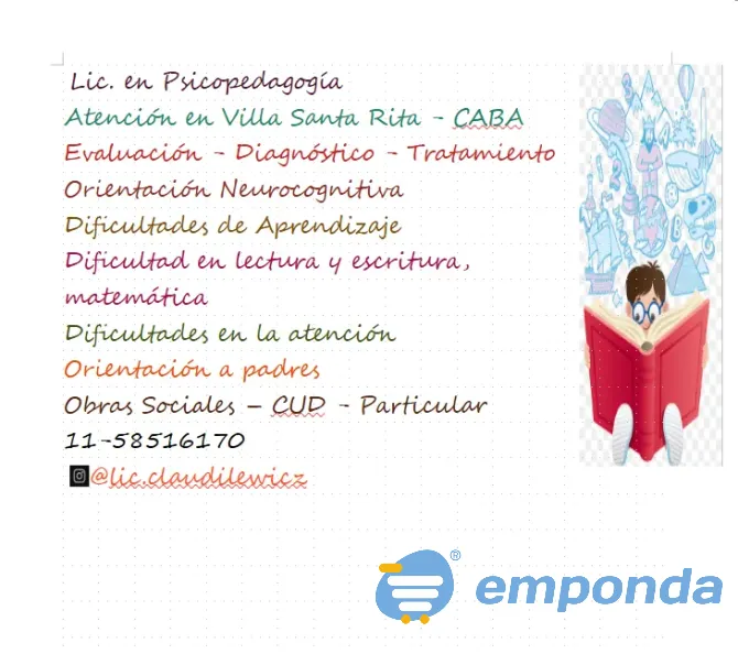 Lic. en psicopedagogía - Diagnóstico y Trata, , oemtp Villa Santa Rita - imagen 1