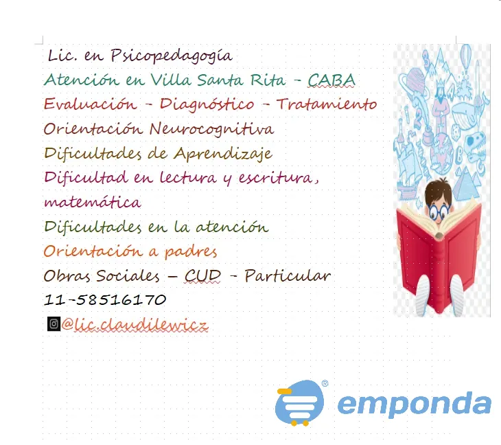 Lic. en psicopedagogía - Diagnóstico y Trata, , oemtp Villa Santa Rita - imagen 1