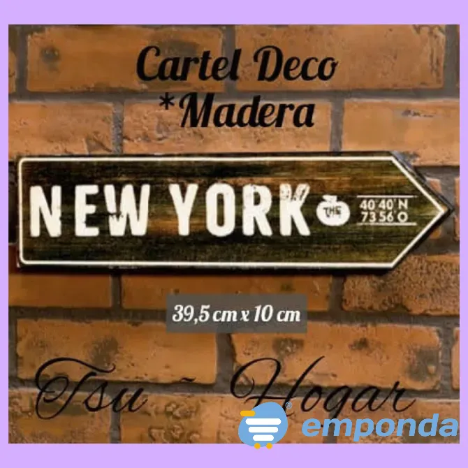 Cartel Vintage New York Madera San Telmo - imagen 4