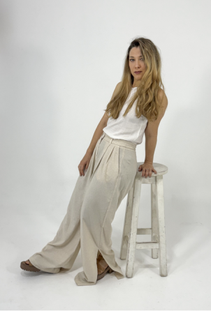 Pantalón de Lino Beige Cielito Flores