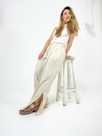 Pantalón de Lino Beige Cielito Flores