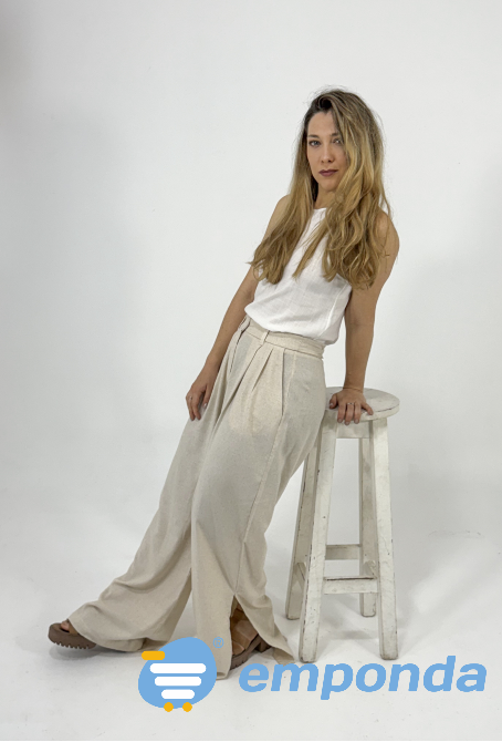 Pantalón de Lino Beige Cielito Flores - imagen 6