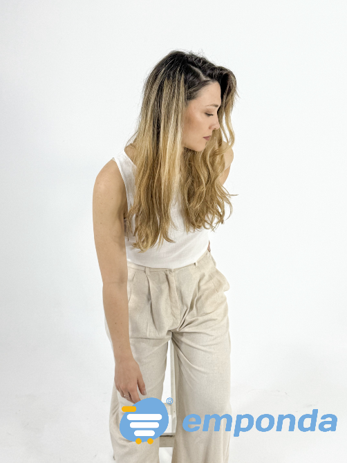 Pantalón de Lino Beige Cielito Flores - imagen 3