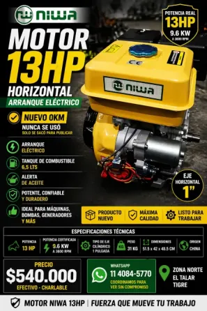 Motor Explosión Niwa 13HP Horizontal Naftero Mnw-130e Eléctr Tigre