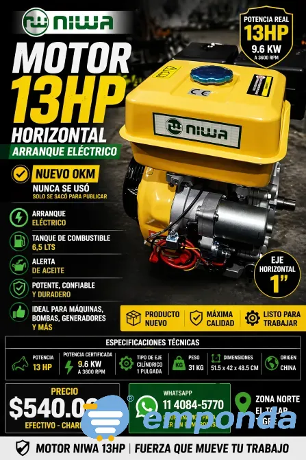 Motor Explosión Niwa 13HP Horizontal Naftero Mnw-130e Eléctr Tigre - imagen 1