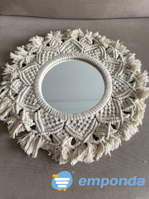 Espejo Circular Decorativo en macramé diámetro 21Cm Villa Crespo - imagen 1