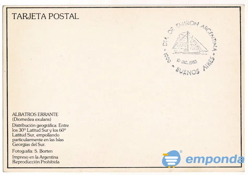 Postal Albatro Día de Emisión 10/12/1983 C/Estampilla S/C Villa Crespo - imagen 2