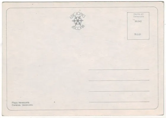Tarjeta Postal Plaza Venezuela Caracas Venezuela S/Circular Villa Crespo