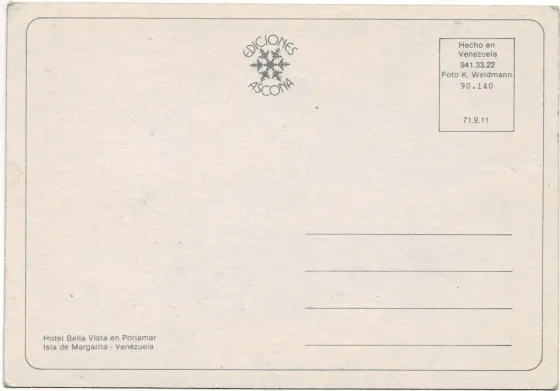 Tarjeta Porlamar Isla Margarita Venezuela Villa Crespo