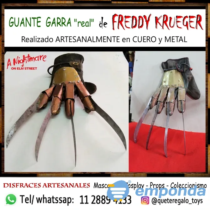 Freddy Krueger Garra Real de Metal y Cuero Disfraz Halloween Balvanera - imagen 2